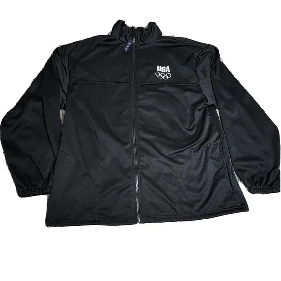 United States Olympic Committee Team USA Mens Black Track Jacket Zip Size  XXL